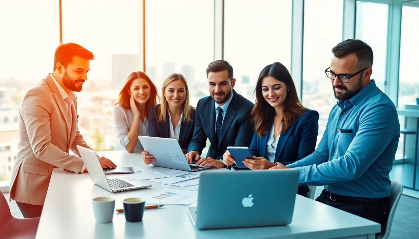 Discussing net salary in Germany with a diverse team in a modern office setting.