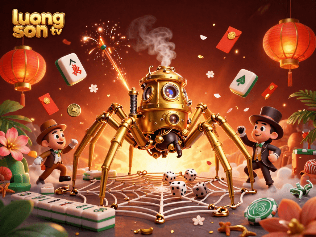 Engage with exciting action on luong son tv, featuring a steampunk spider and poker elements.