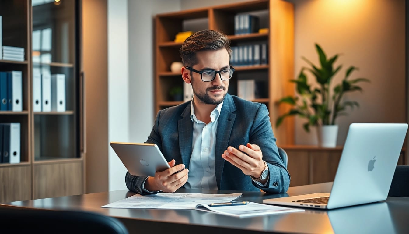 Headhunter Außendienst analysiert Daten in einem modernen Büro