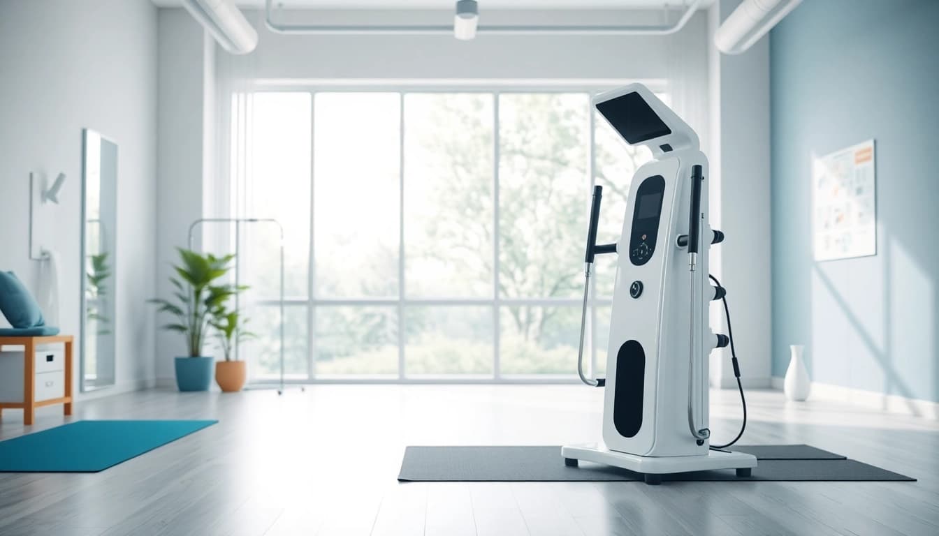Die deus medical Rehabilitationseinheit in einem hellen, professionellen Therapieraum für Athleten.