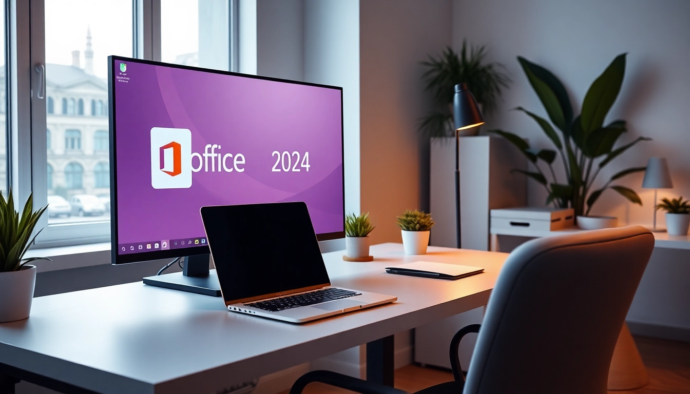 Interacting with Office 2024 Business Software für Windows 11 on a modern workspace screen.