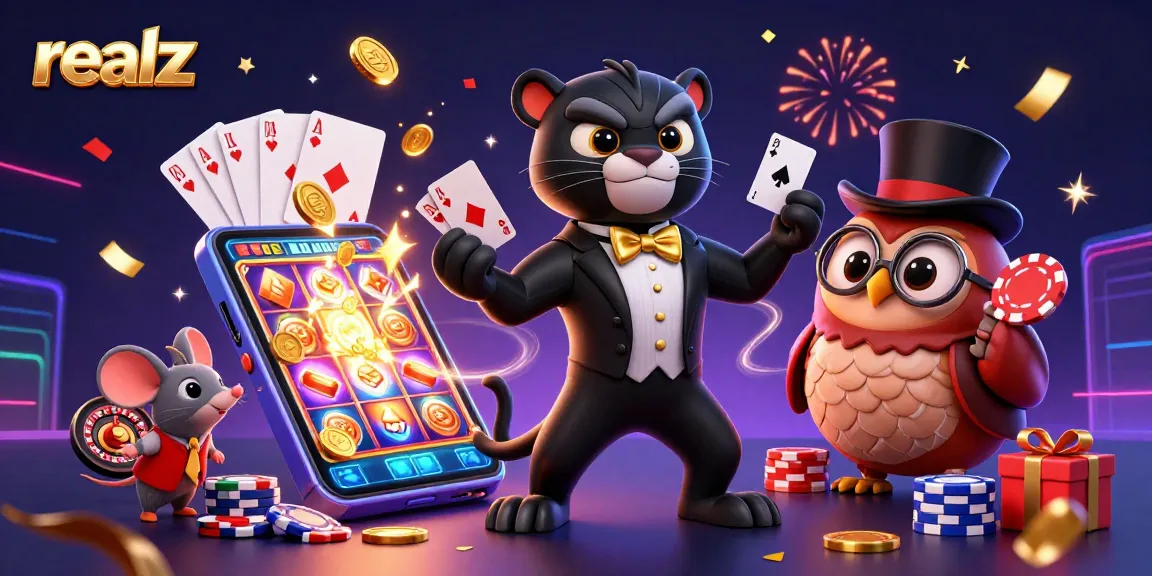 Engage with the vibrant world of realz casino through a stylish illustration featuring vibrant characters and dynamic game elements.