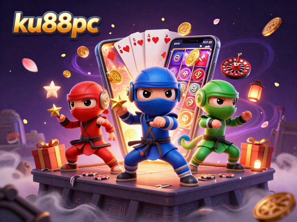 Engage in thrilling gameplay with ku88pc as ninja chameleons showcase dynamic martial arts amidst vibrant slot elements.