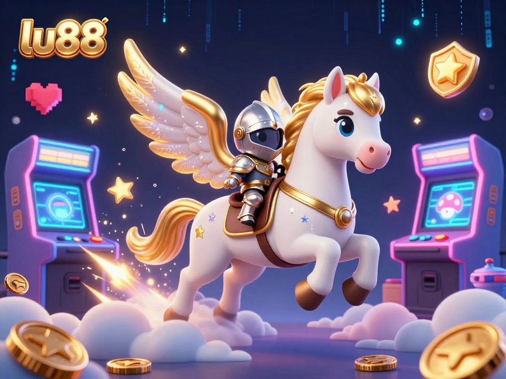 Experience the thrilling gaming action with lu88's captivating cosmic knight riding through a vibrant casino realm.