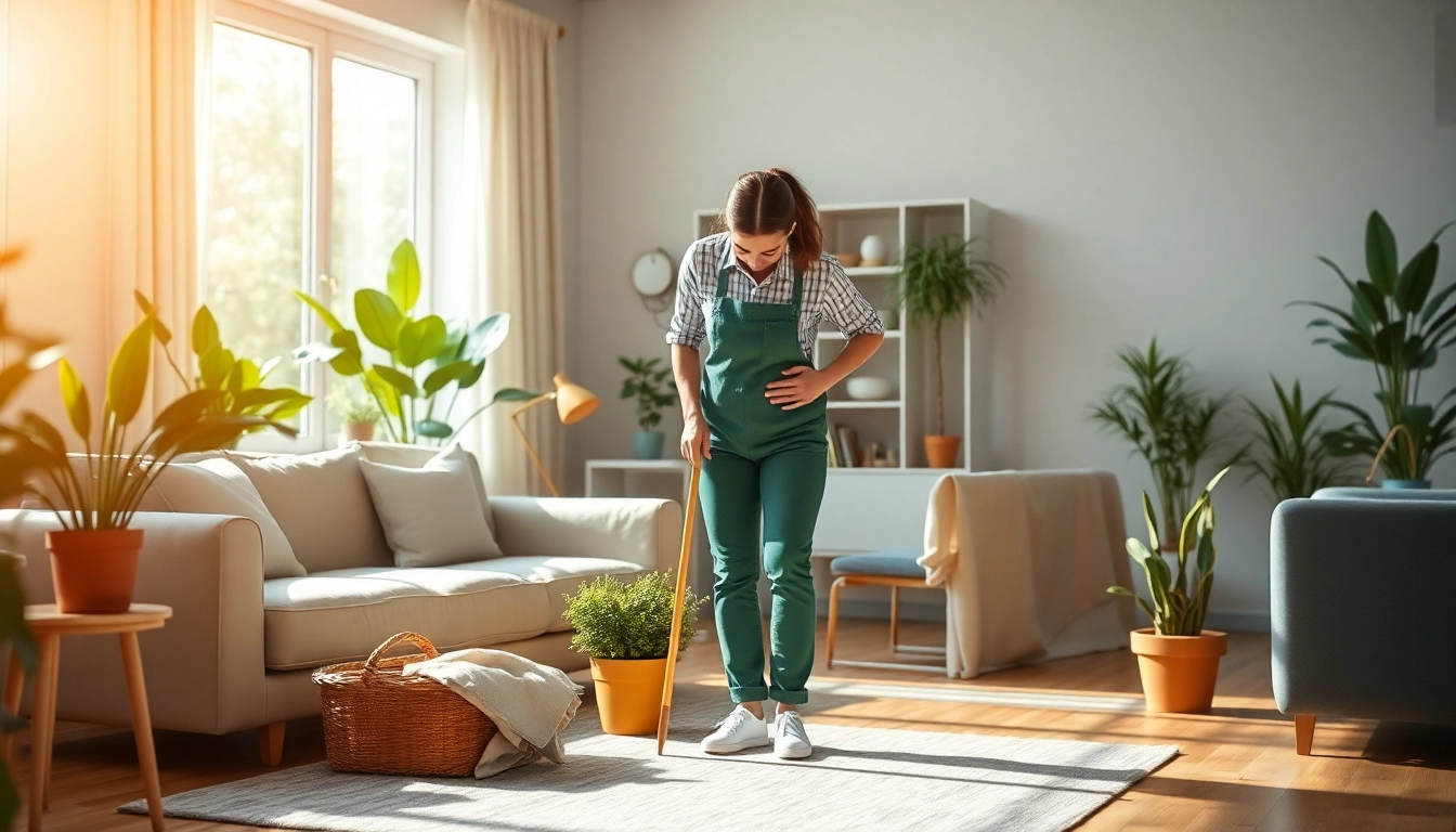 Hausmeister, der den Wohnraum für eine aufgeräumte Atmosphäre organisiert und Housekeeping verbessert.