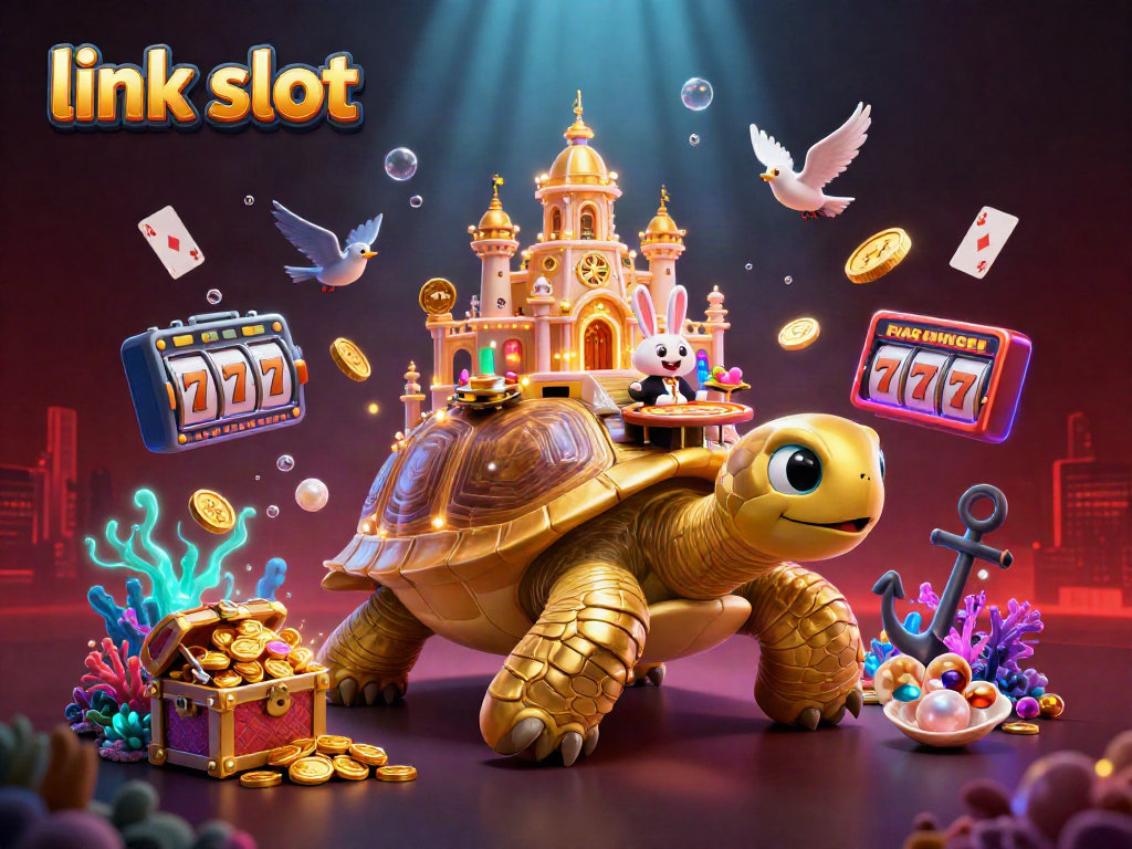 Experience the excitement of link slot with captivating visuals of a golden tortoise casino scene.