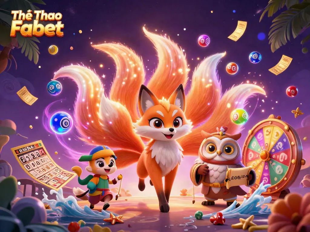 Experience vibrant betting opportunities with Thể Thao Fabet represented by a glowing nine-tailed fox and dynamic elements.