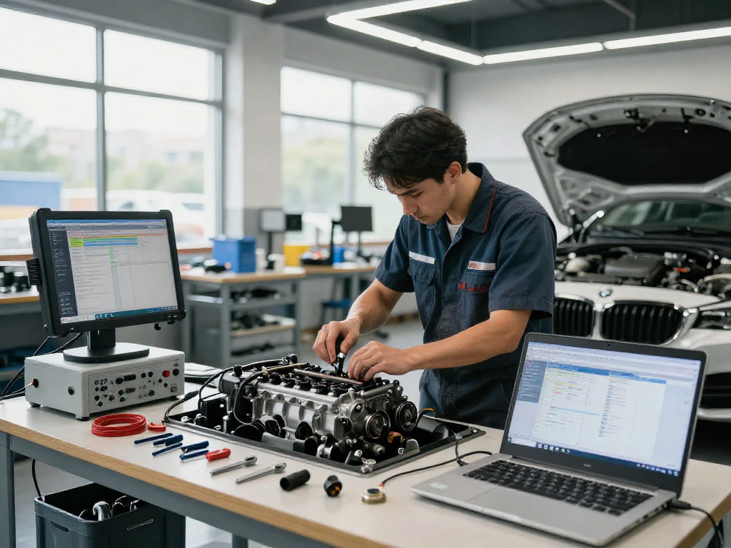 Chiptuning Hannover: Mechaniker arbeitet an BMW-Motor für professionelle Leistungsoptimierung.