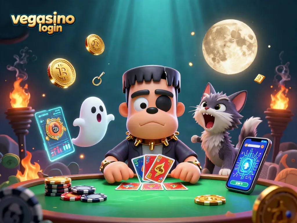 Engage with the vegasino login portal through enchanting 3D casino-themed characters and elements.