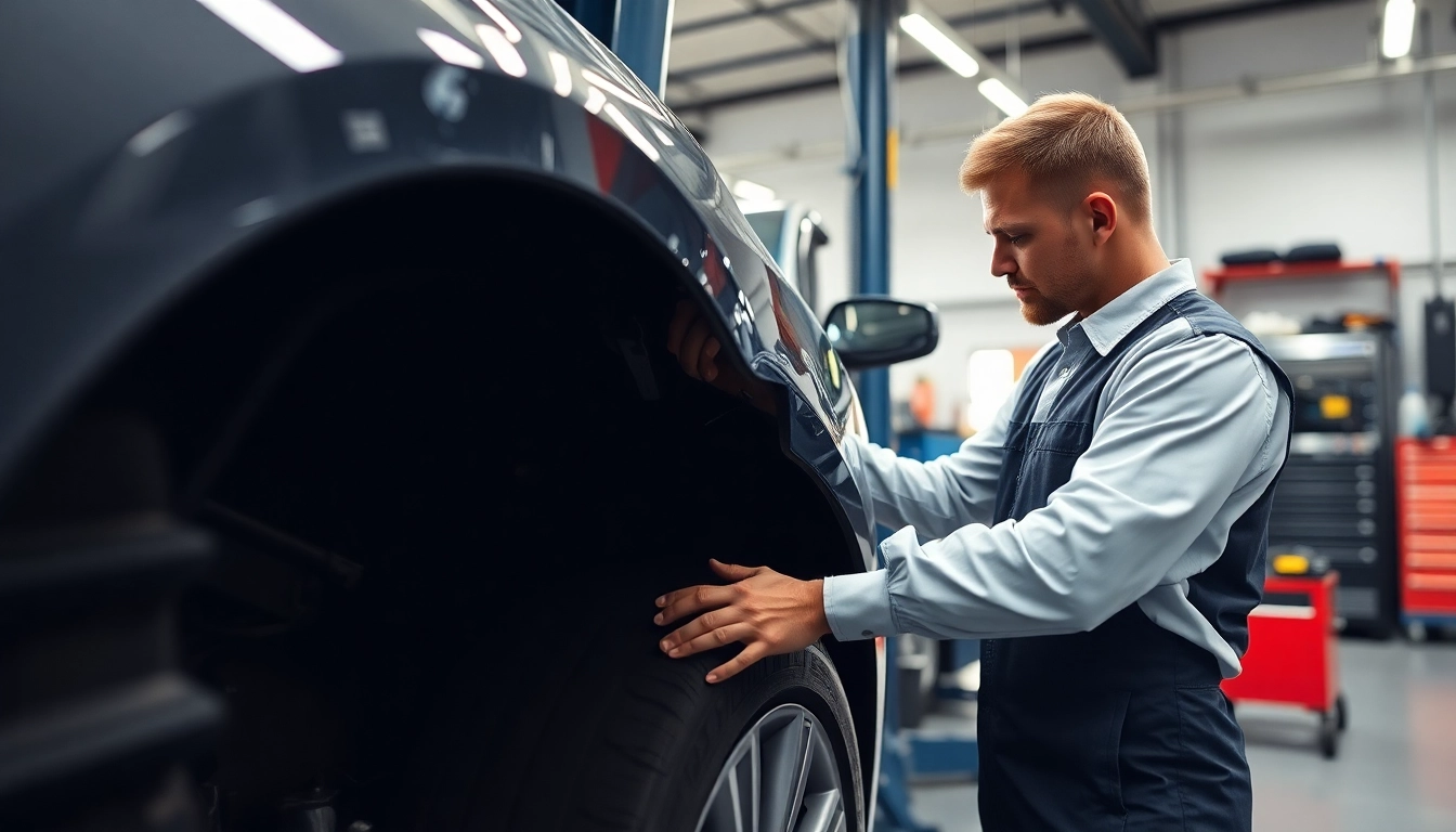 Smart Repair München Preis: Professional technician performing Smart Repair on a car in a workshop.