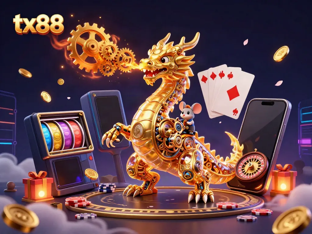Engage with exciting gambling action at tx88 featuring a golden dragon and vibrant game elements