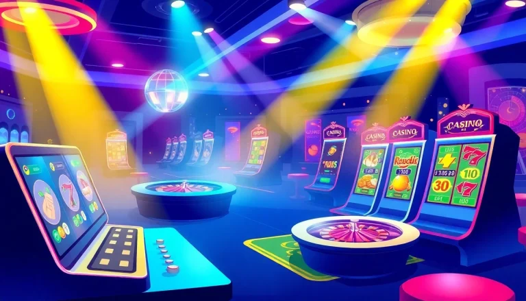 Experience thrilling gaming action at casino online schweiz with colorful slots and roulette featured.