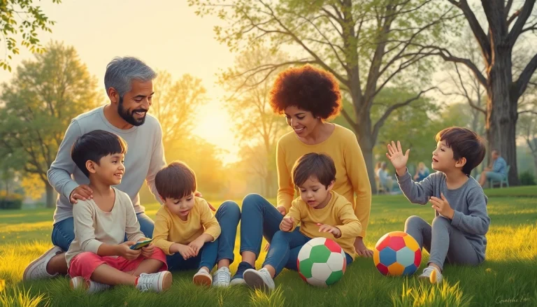 Kindererziehung im Park: Eltern, die mit ihren Kindern spielen und lernen, gefüllt mit Freude und inspirierenden Momenten.