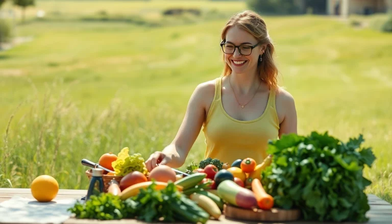 Frau, die frisches Obst und Gemüse für gesunden Gewichtsverlust zubereitet.