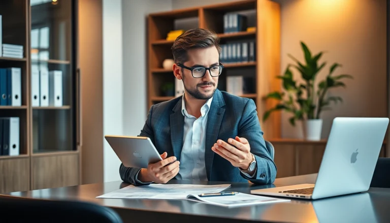 Headhunter Außendienst analysiert Daten in einem modernen Büro