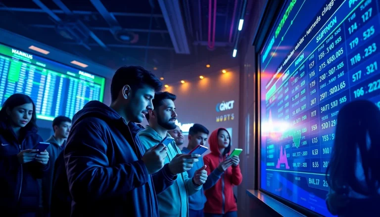 Experience the excitement of crypto sports betting with dynamic bettors engaging in real-time analysis.