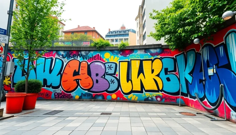 Kreatives Graffiti München Mural zeigt lebendige Urban Art mit Spraydosen und Schablonen.