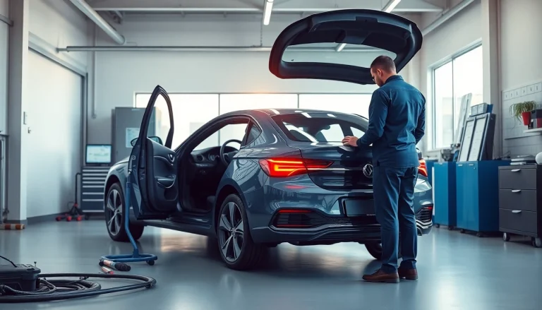 Überprüfen Sie sorgfältig den Leasing Rückgabe Check München in einem modernen Garagenumfeld.