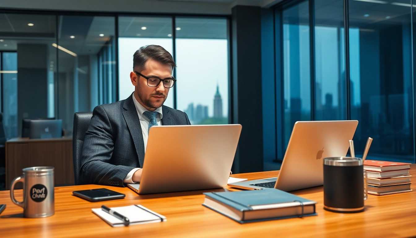 Headhunter Vertrieb bei der Arbeit in einem modernen Büro, fokussiert auf die Suche nach Top-Talenten.