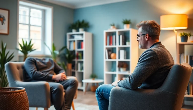 Coaching in Lebenskrisen: Ein Coach unterstützt einen Klienten in einem warmen, einladenden Raum.