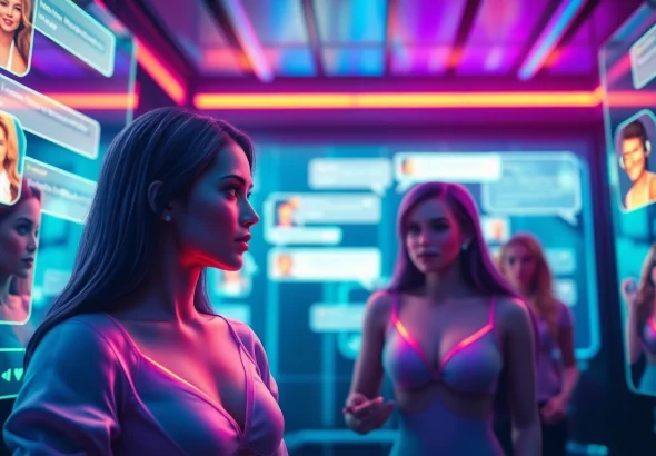 Engage with captivating AI chat porn characters in a futuristic digital chat interface.