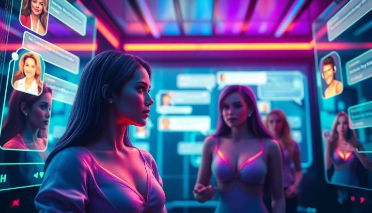 Engage with captivating AI chat porn characters in a futuristic digital chat interface.