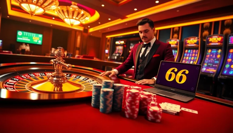 Engaging casino action at SODO 66 with roulette, poker chips, and digital interfaces.