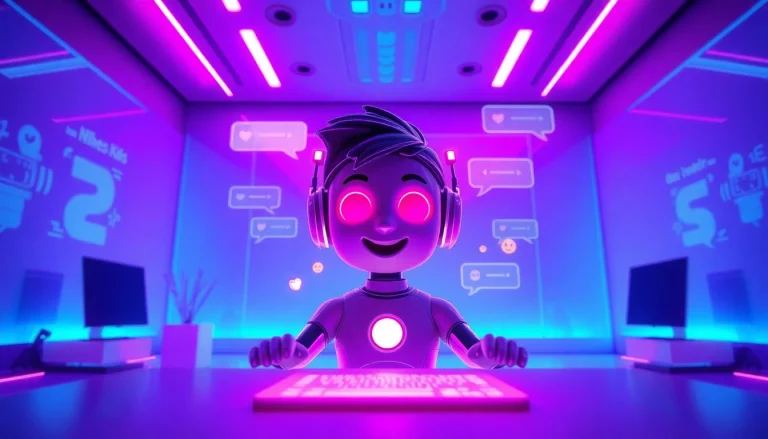 Engaging AI chat NSFW setting featuring a playful digital character in a vibrant chat room, inviting interaction.