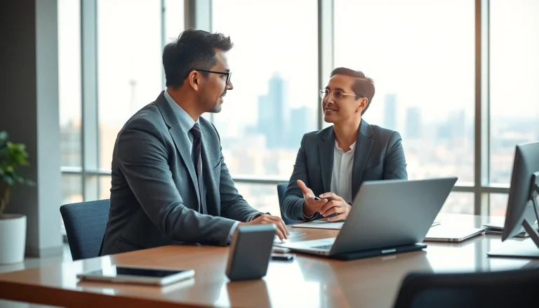 Headhunter Schweiz führt ein professionelles Interview in modernem Büro.