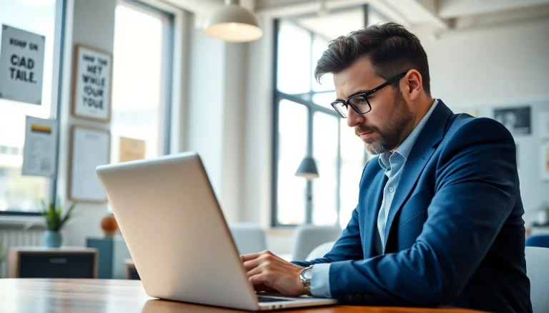 Headhunter IT arbeitet engagiert im Büro an einem Laptop mit Kandidaten.