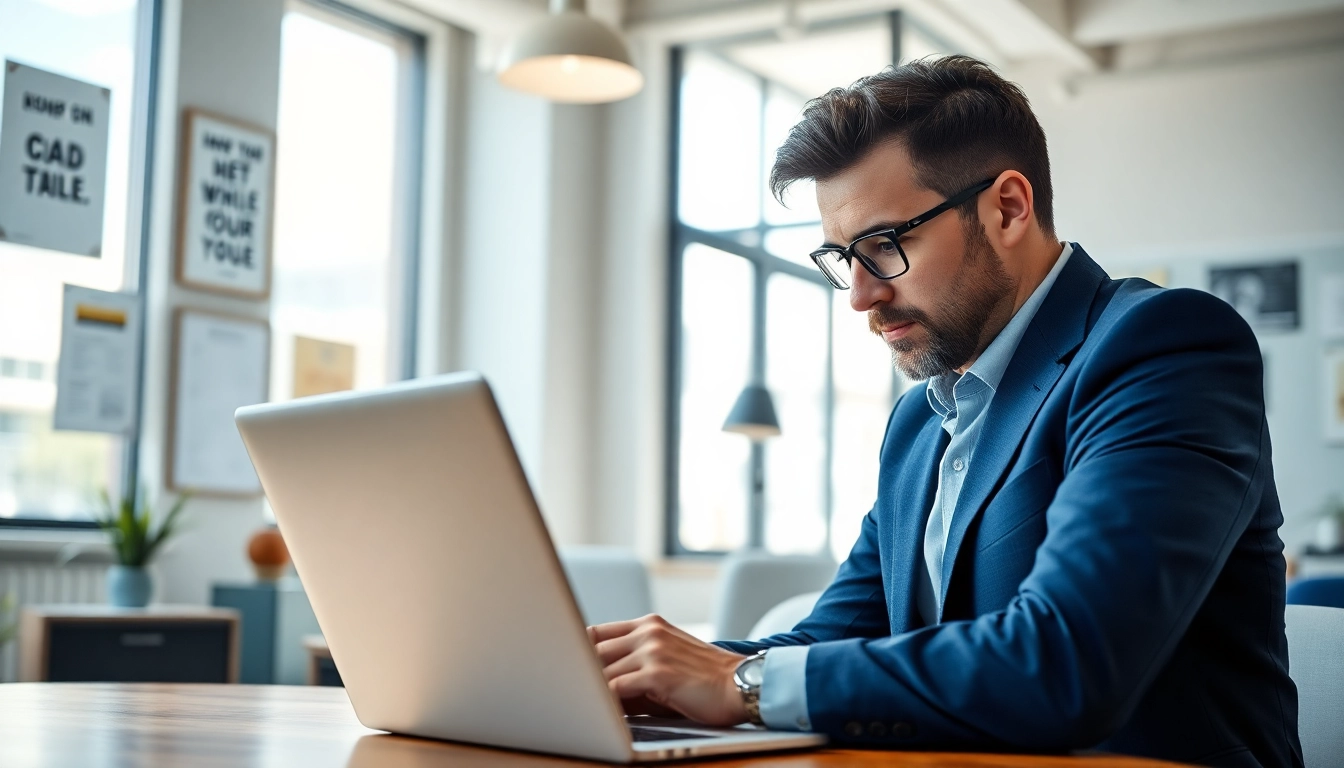 Headhunter IT arbeitet engagiert im Büro an einem Laptop mit Kandidaten.