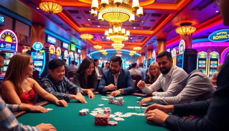 Az online casino izgalma egy pókertáblánál, ahol a játékosok élvezik a játékot.