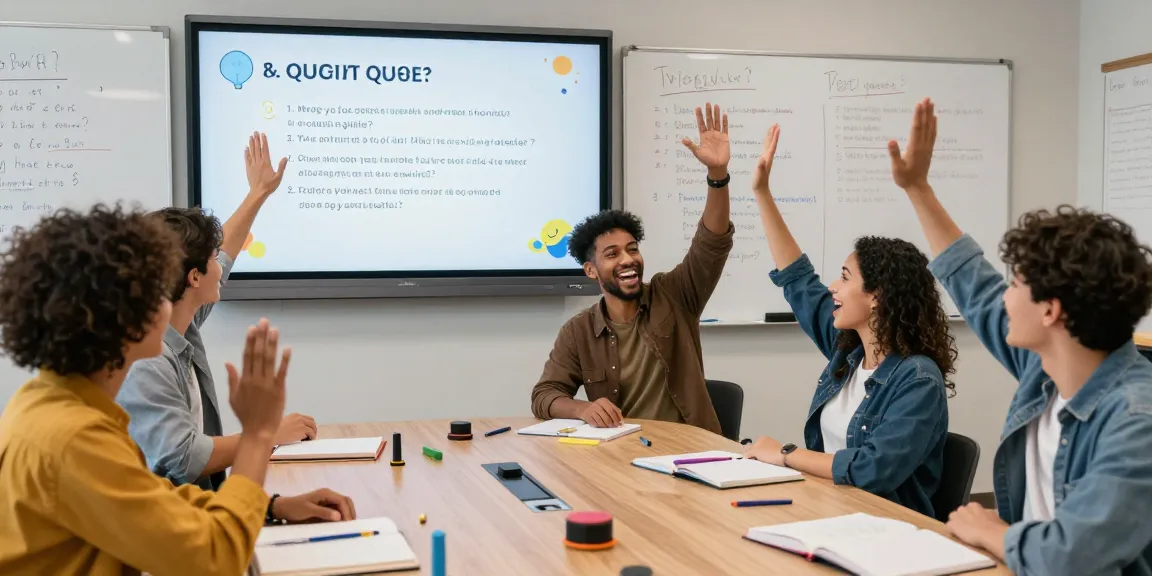 Interaktive Quiz-Szene mit Teilnehmern, die ihr Allgemeinwissen testen.