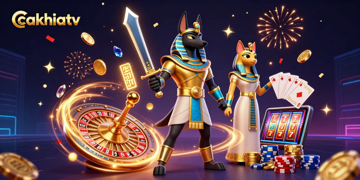 Experience exhilarating moments of gambling with cakhiatv's dynamic illustration filled with exciting casino elements.