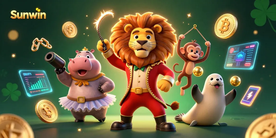 Engage with exciting games on Sunwin through a vibrant, dynamic casino scene featuring lively characters