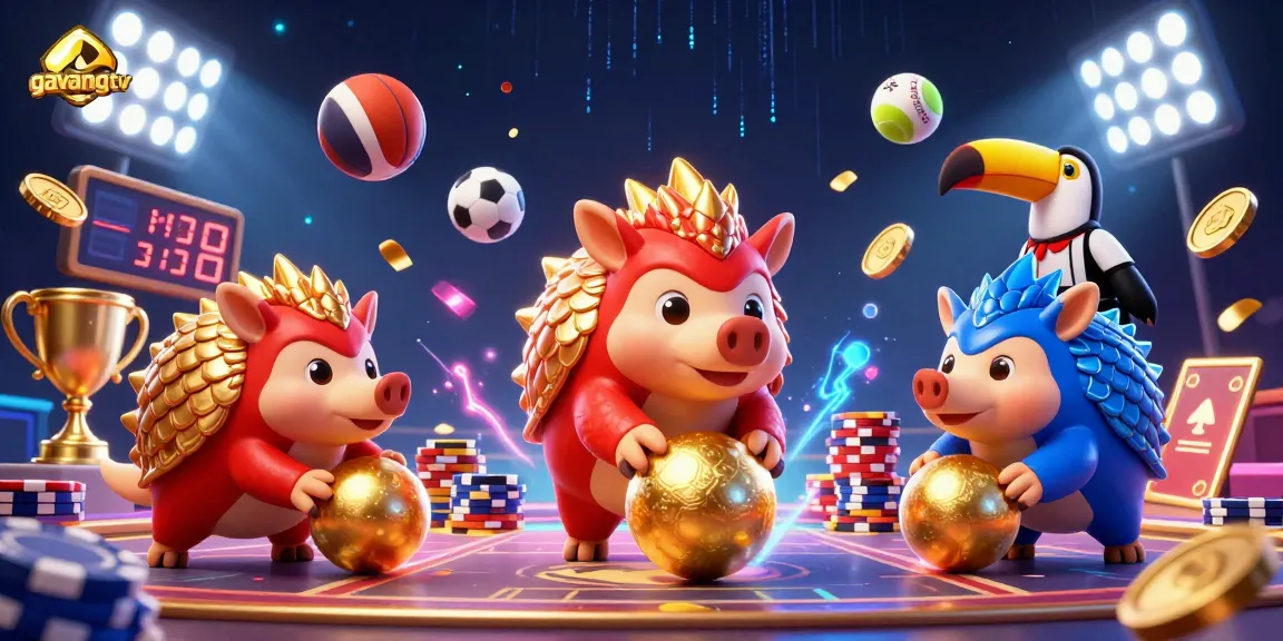 Gavangtv showcases rival pangolins bowling through poker chips, highlighting competitive gaming.